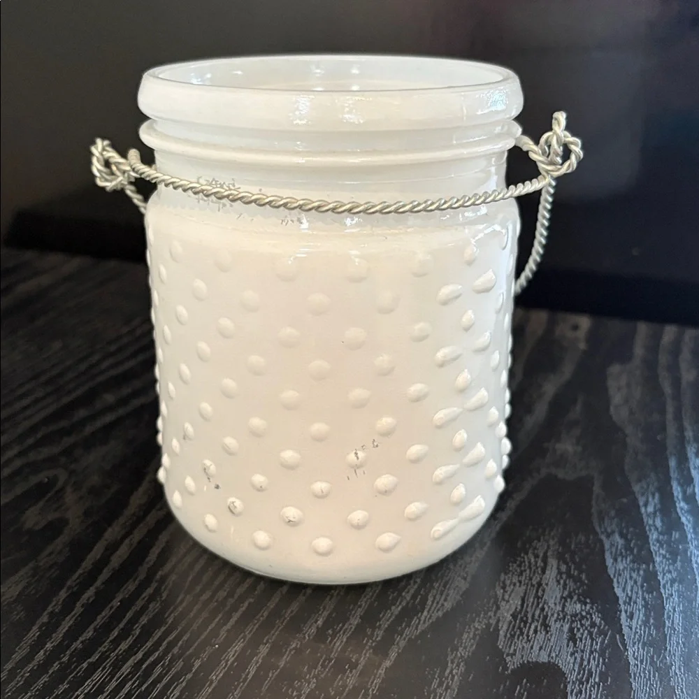 White Bubble Like Glass Jar with Handle
